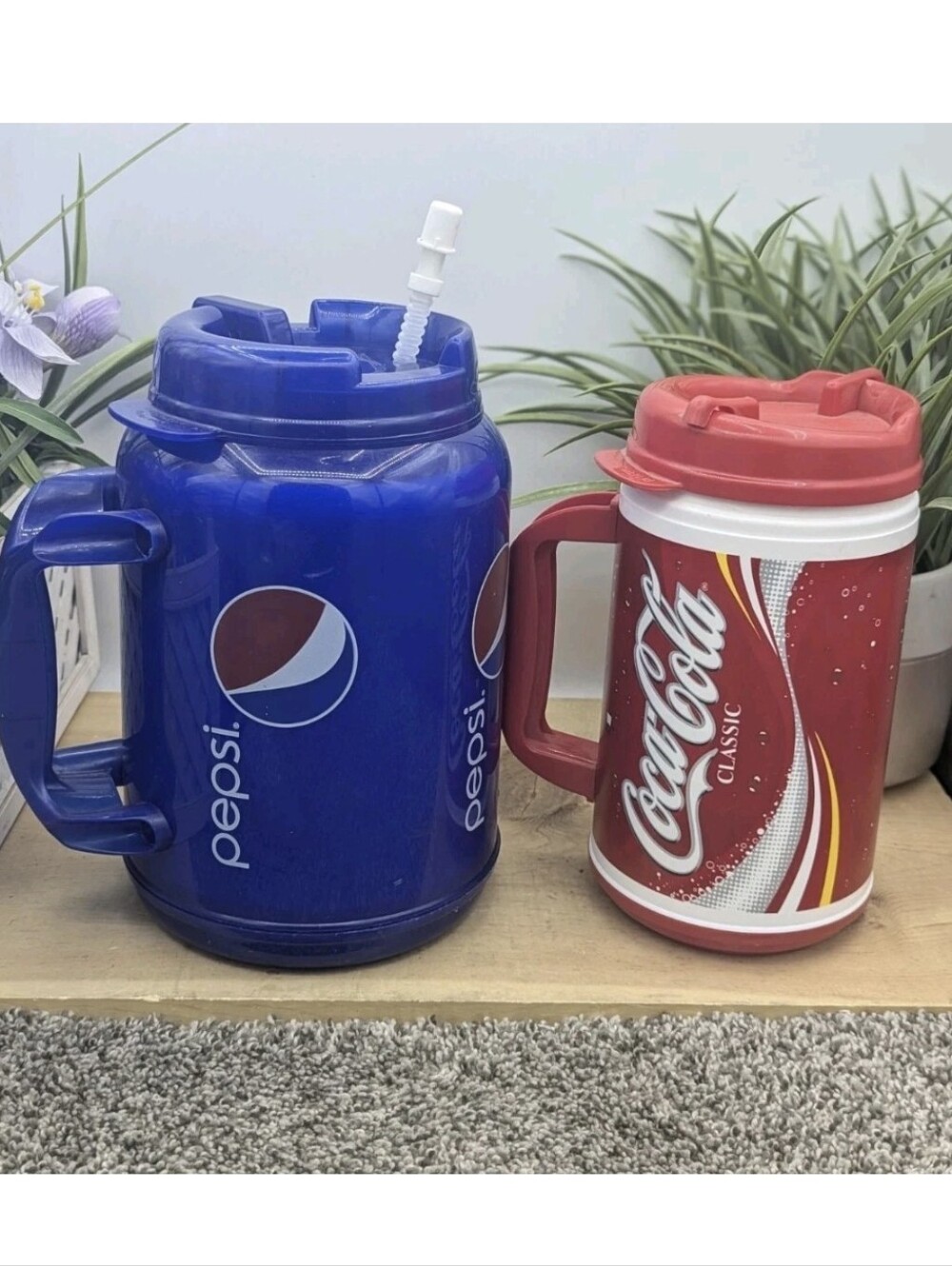 Vintage 70s/80s Whirley Coca Cola And Pepsi 64oz Travel Mug With Handle And Lid
